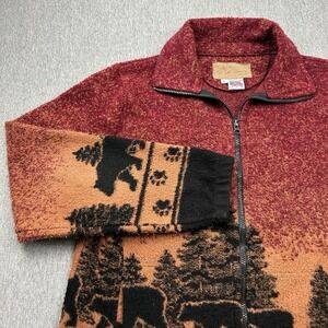 Bear Ridge Outfitters Sweater Womens Large Red Full Zip Made USA Bears